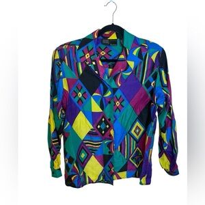 Collectibles by Diane Gilman Vintage 80s Colorful Retro Silk Button Down Shirt